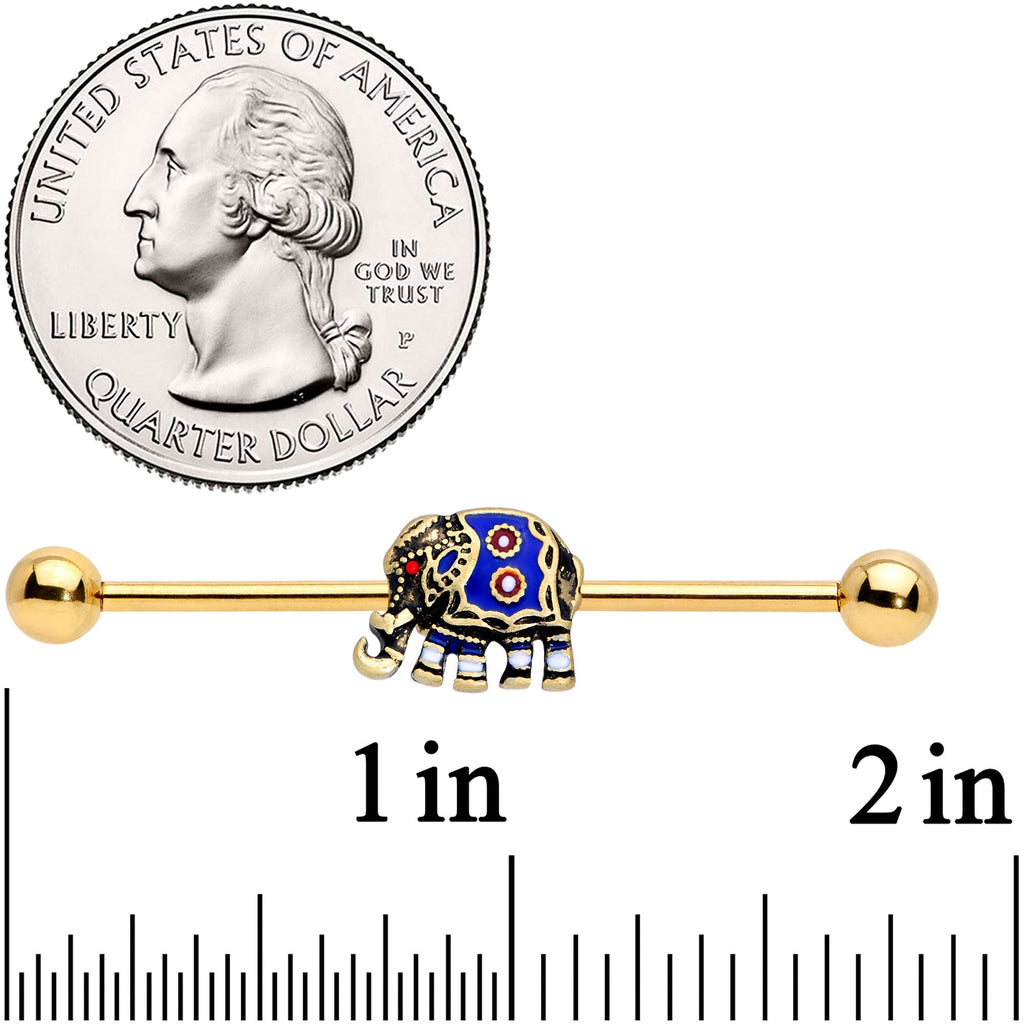 14G Gold Tone Rococo Elephant Industrial Barbell 38mm