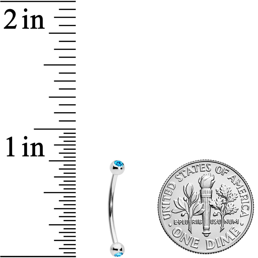 16G 9/16 Aqua Gem Ball End Curved Barbell