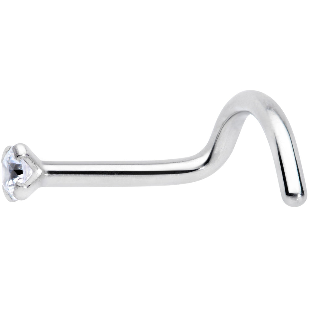 18G 1/4 Clear 2mm CZ Gem Grade 23 Titanium Left Side Nose Screw