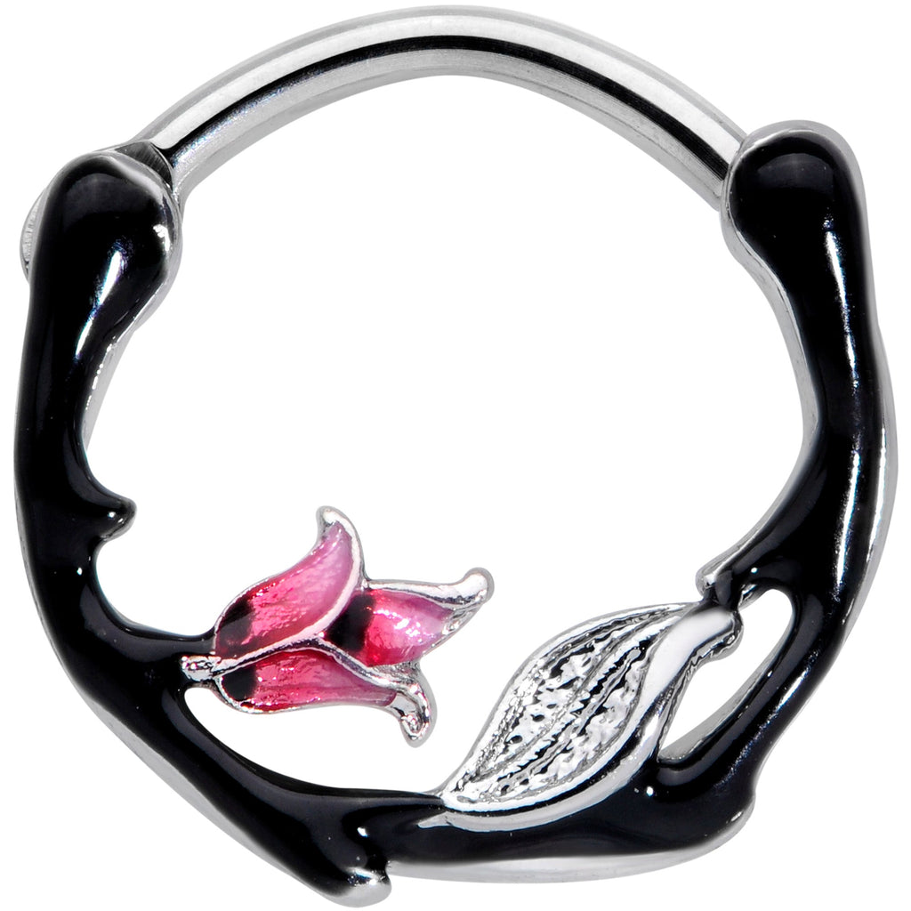 16G 3/8 Pink Flower Black Cartilage Clicker