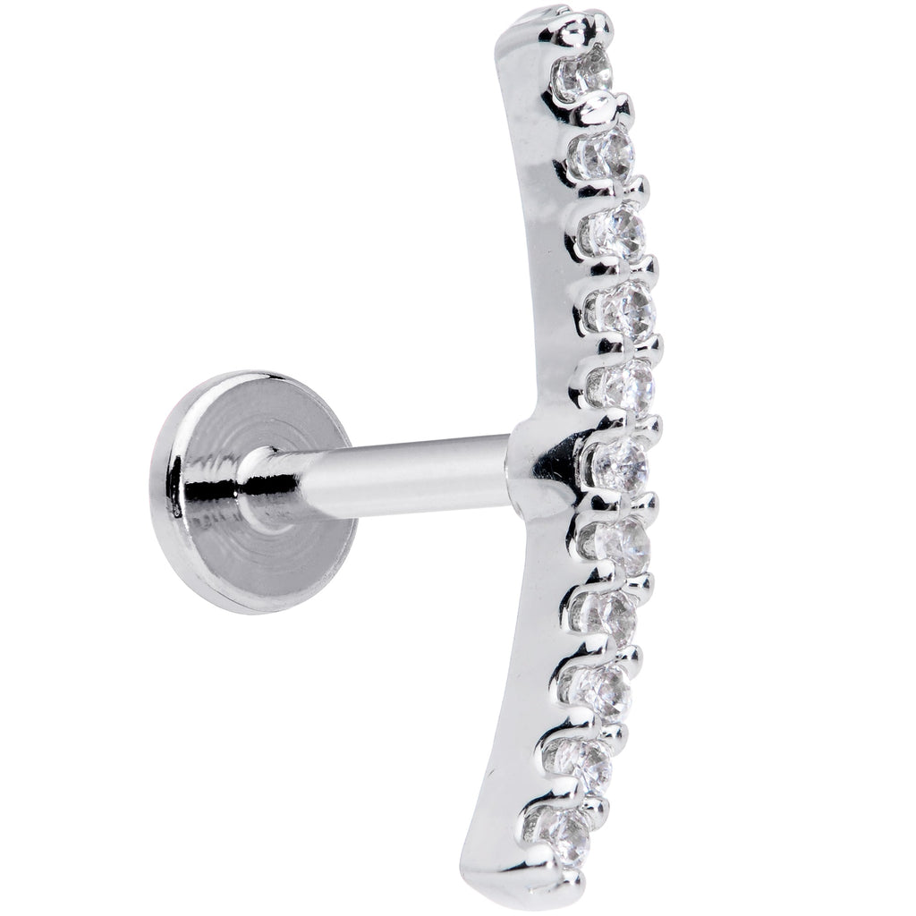 16G 1/4 Clear CZ Gem Curve Internal Thread Labret Monroe Tragus