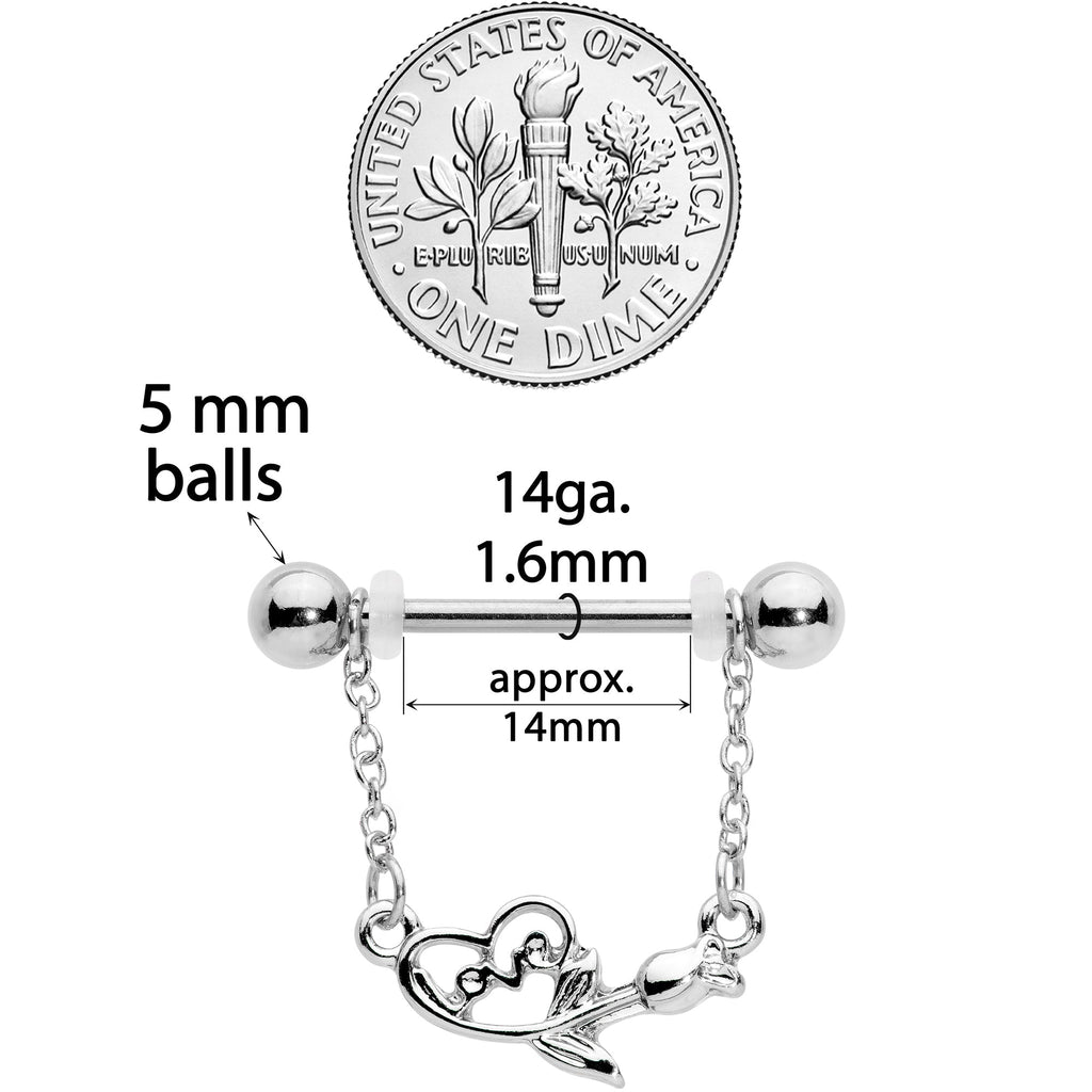 14G 11/16 Love Rose Dangle Nipple Ring Set
