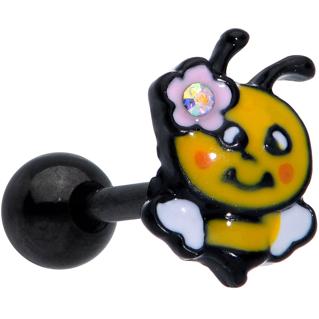 16G 1/4 Aurora Gem Black Yellow Happy Bee Cartilage Tragus