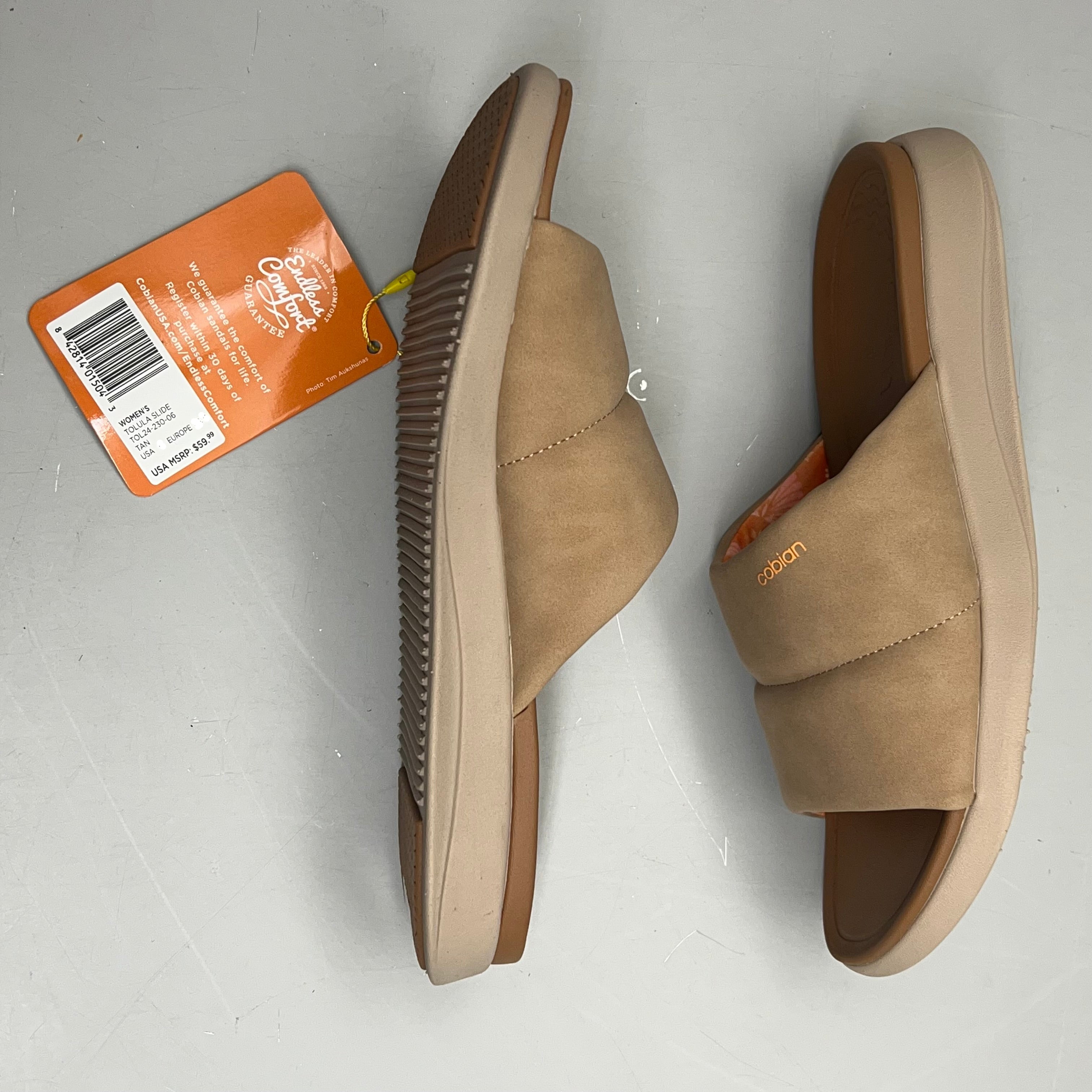 COBIAN Tolula Slide Enhanced Cushion Suede Strap Women's Sz 10 Tan TOL24-230-10