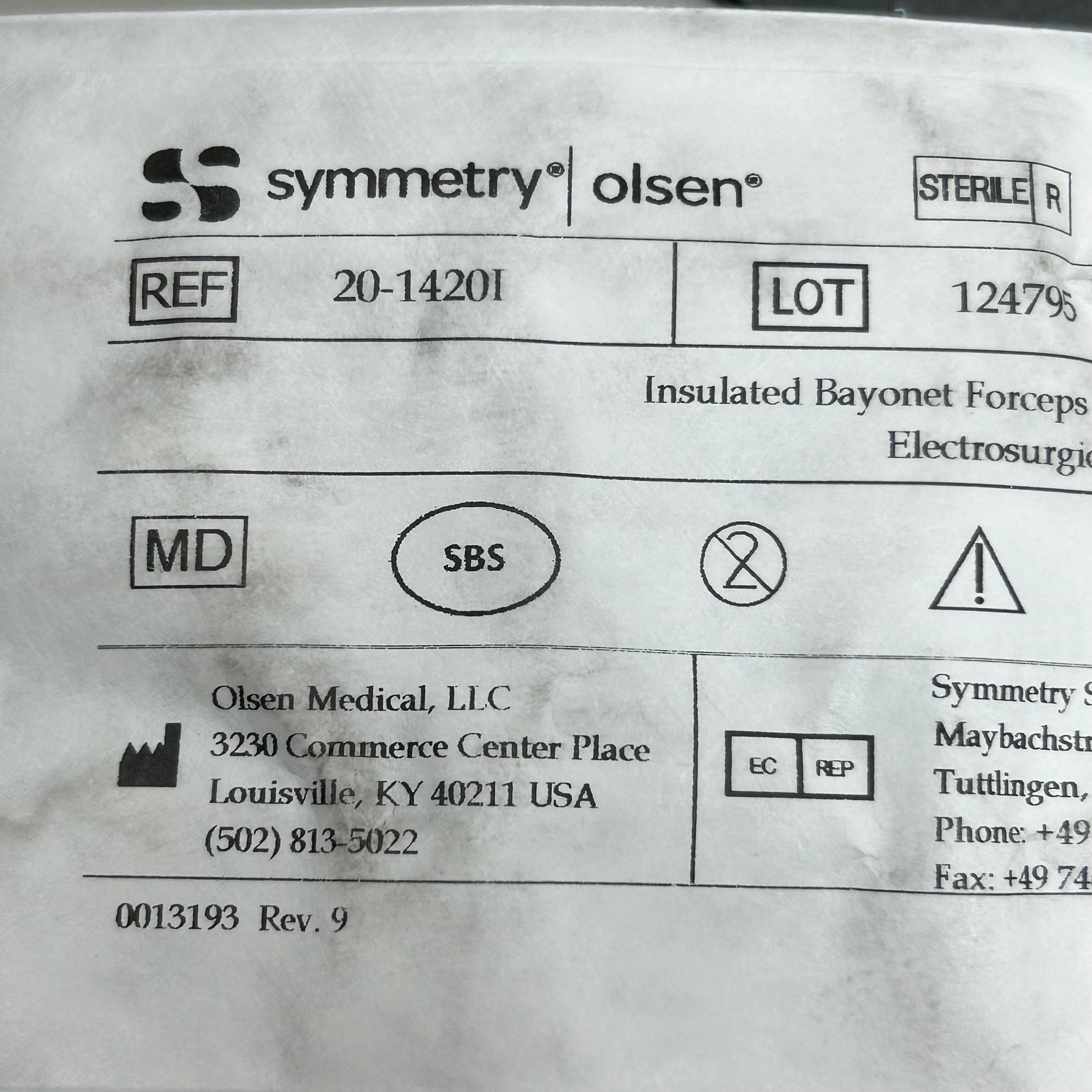 SYMMETRY OLSEN Insulated Bayonet Smooth Tip Forcep 8.25" Blue 20-1420I