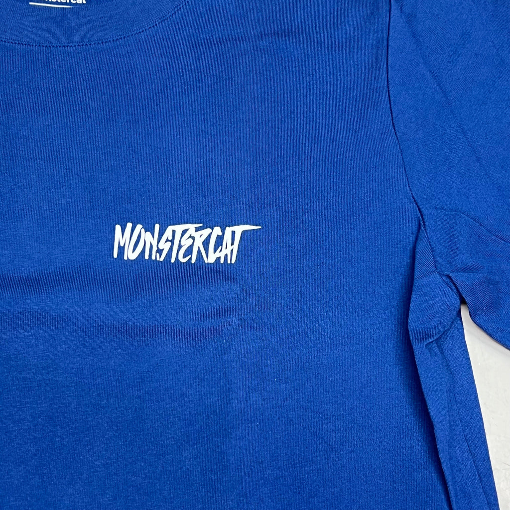 MONSTERCAT Records Long Sleeve T-Shirt Back Cat Comic Print Men's Sz S Blue