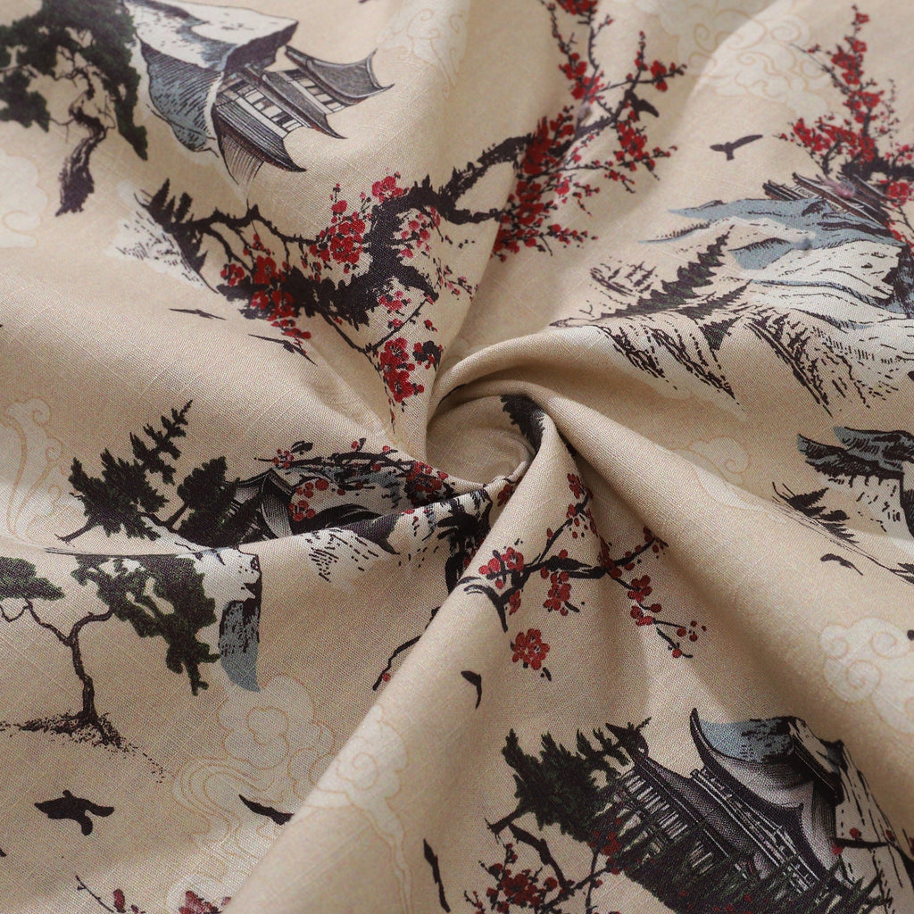 Men's Hawaiian Shirt Plum Blossom Print Cotton Button-down Short Sleeve Aloha Shirt By Yakima