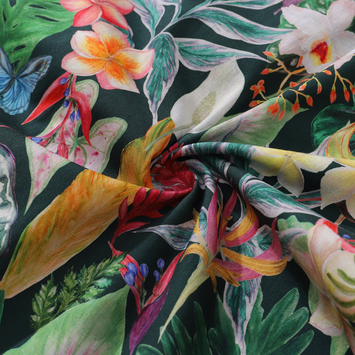 Hawaiian Tropical Shirt For Men Floral Butterfly Fantasy Shirt Camp Collar 100% Cotton By Cigar