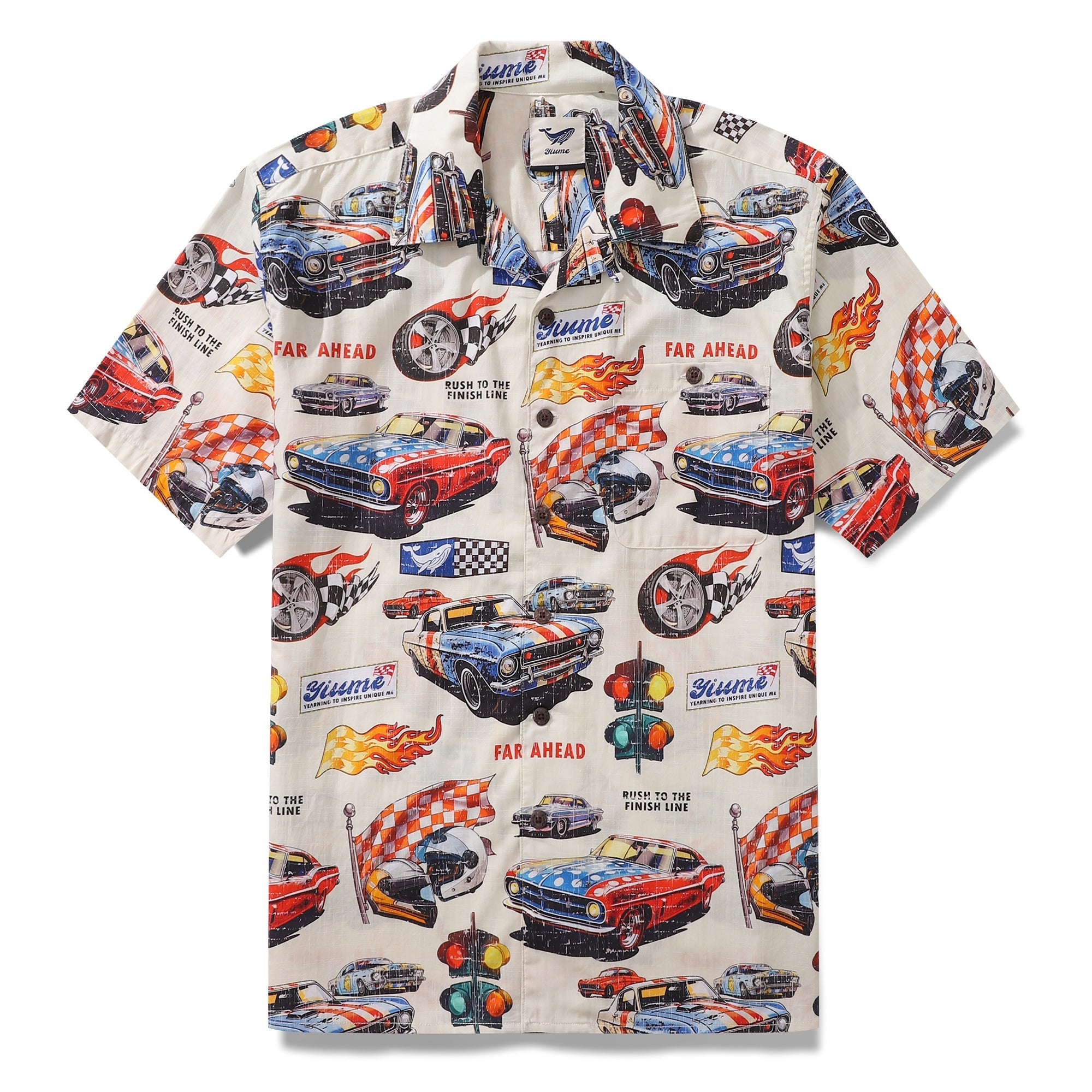 Hawaiian Shirt For Men Racing Flames Print Shirt Camp Collar 100% Cotton By Sun