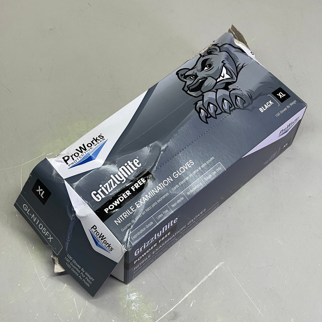 PROWORKS (1000 PACK) GrizzlyNite Powder Free Nitrile Examination Gloves XL Black GL-N105FX