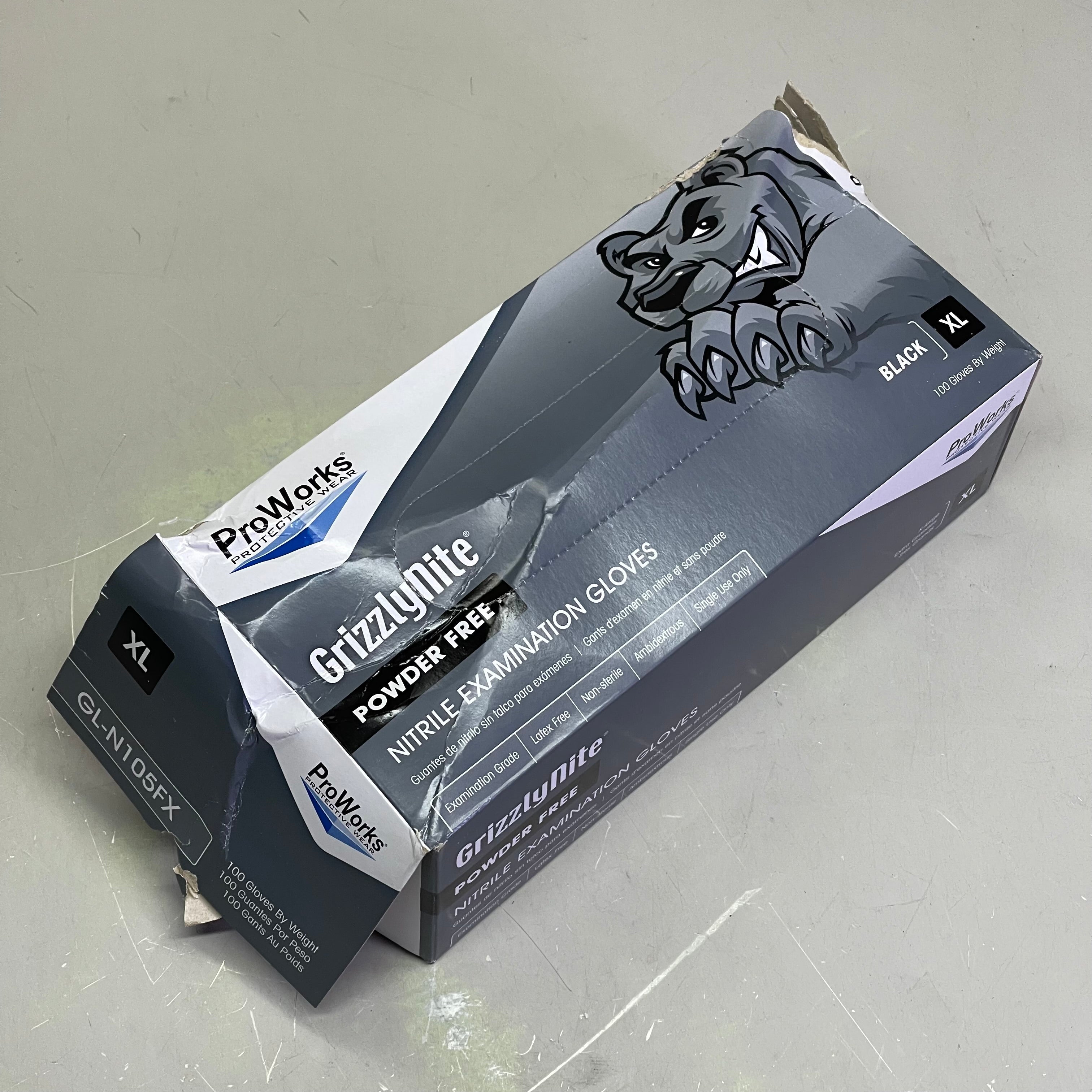 PROWORKS (1000 PACK) GrizzlyNite Powder Free Nitrile Examination Gloves XL Black GL-N105FX