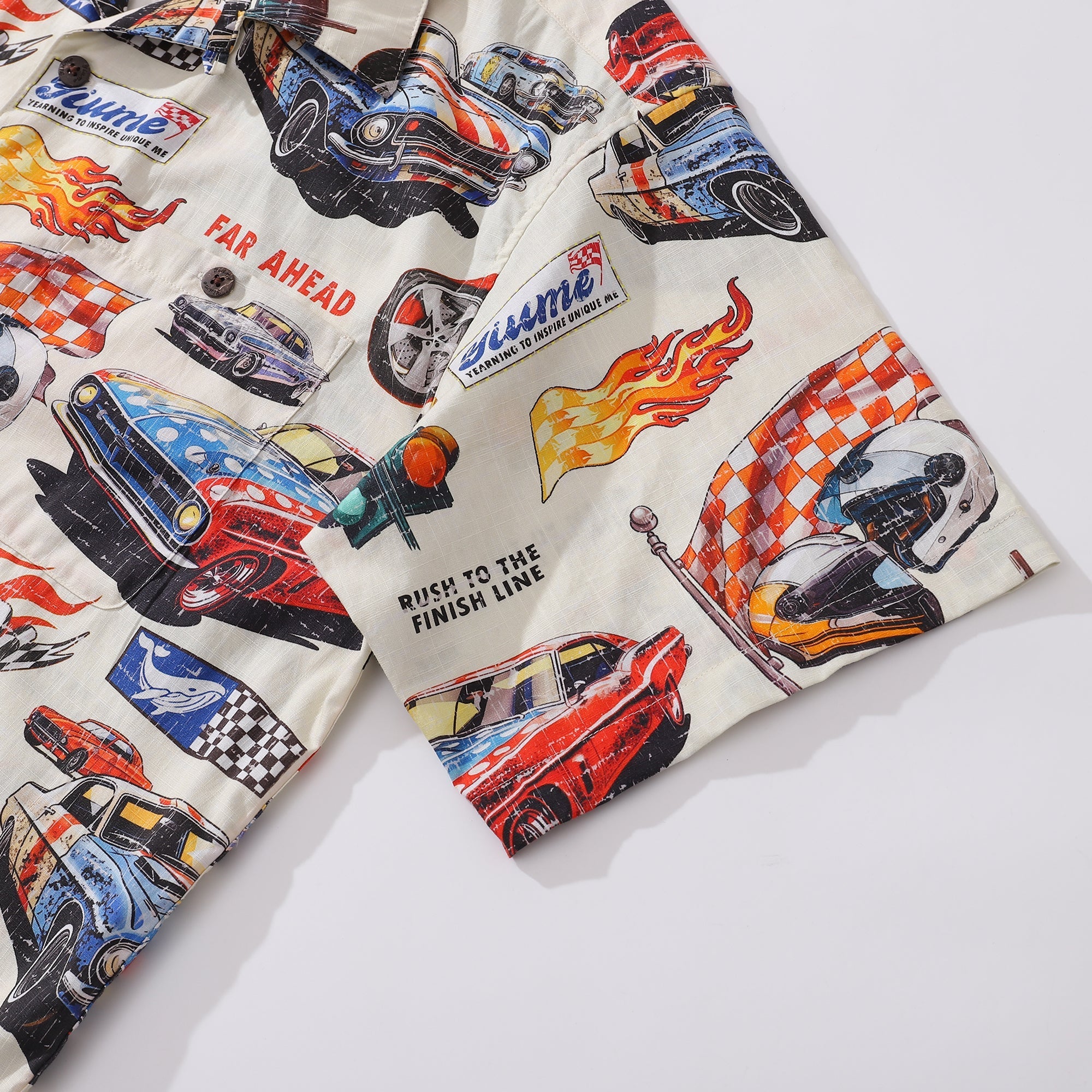 Hawaiian Shirt For Men Racing Flames Print Shirt Camp Collar 100% Cotton By Sun