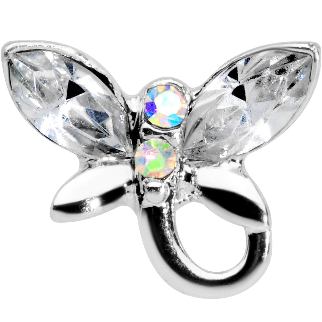 16G 1/4 Clear Aurora Gem Loop Butterfly Cartilage Tragus Earring