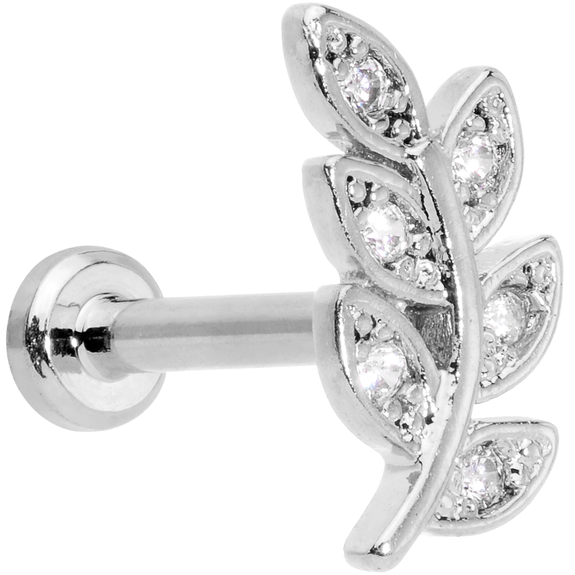 16G 5/16 Color CZ Gem Leaf Internally Threaded Labret Tragus
