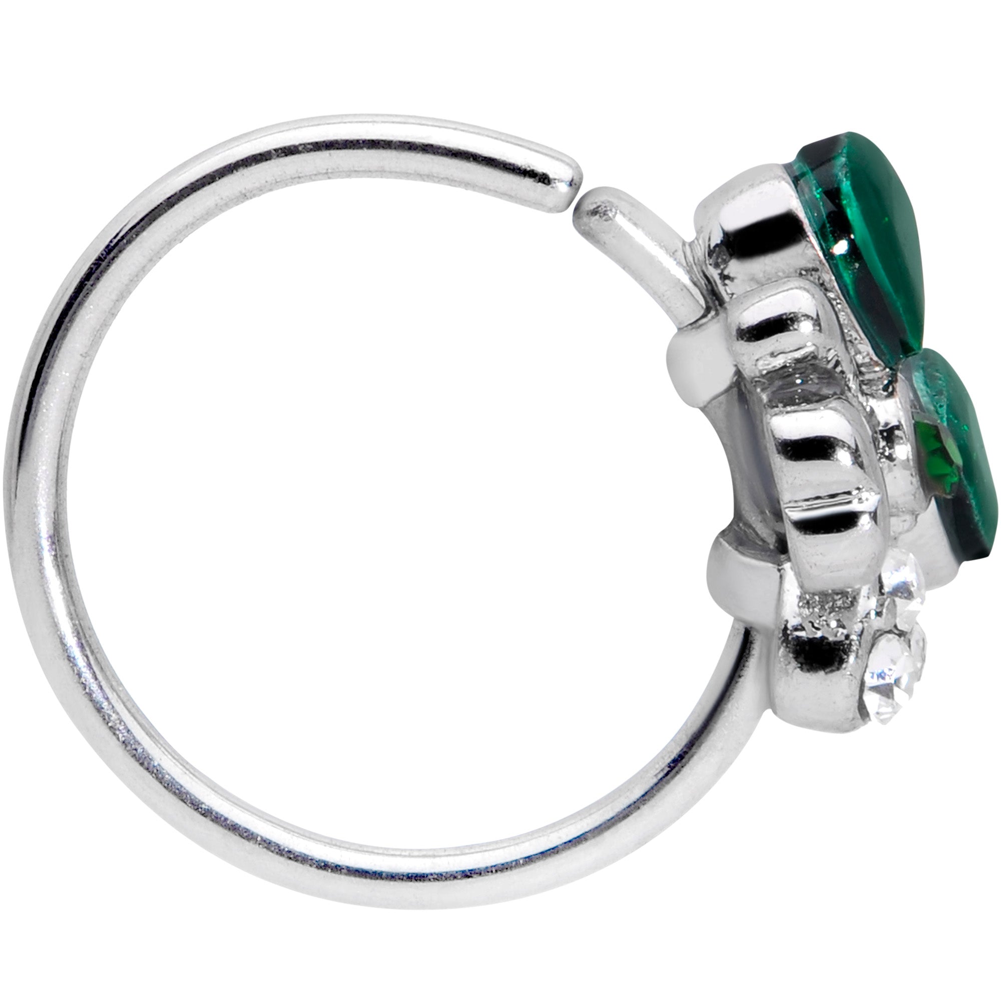 20G 5/16 Clear Green Gem Shamrock St Patricks Day Nose Hoop