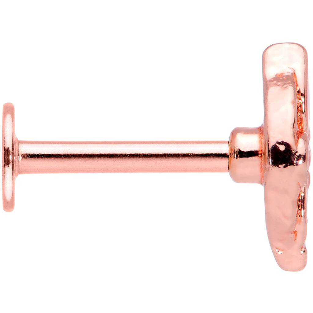 16G 5/16 Clear Gem Rose Gold Tone Pink Cross Labret Monroe Tragus