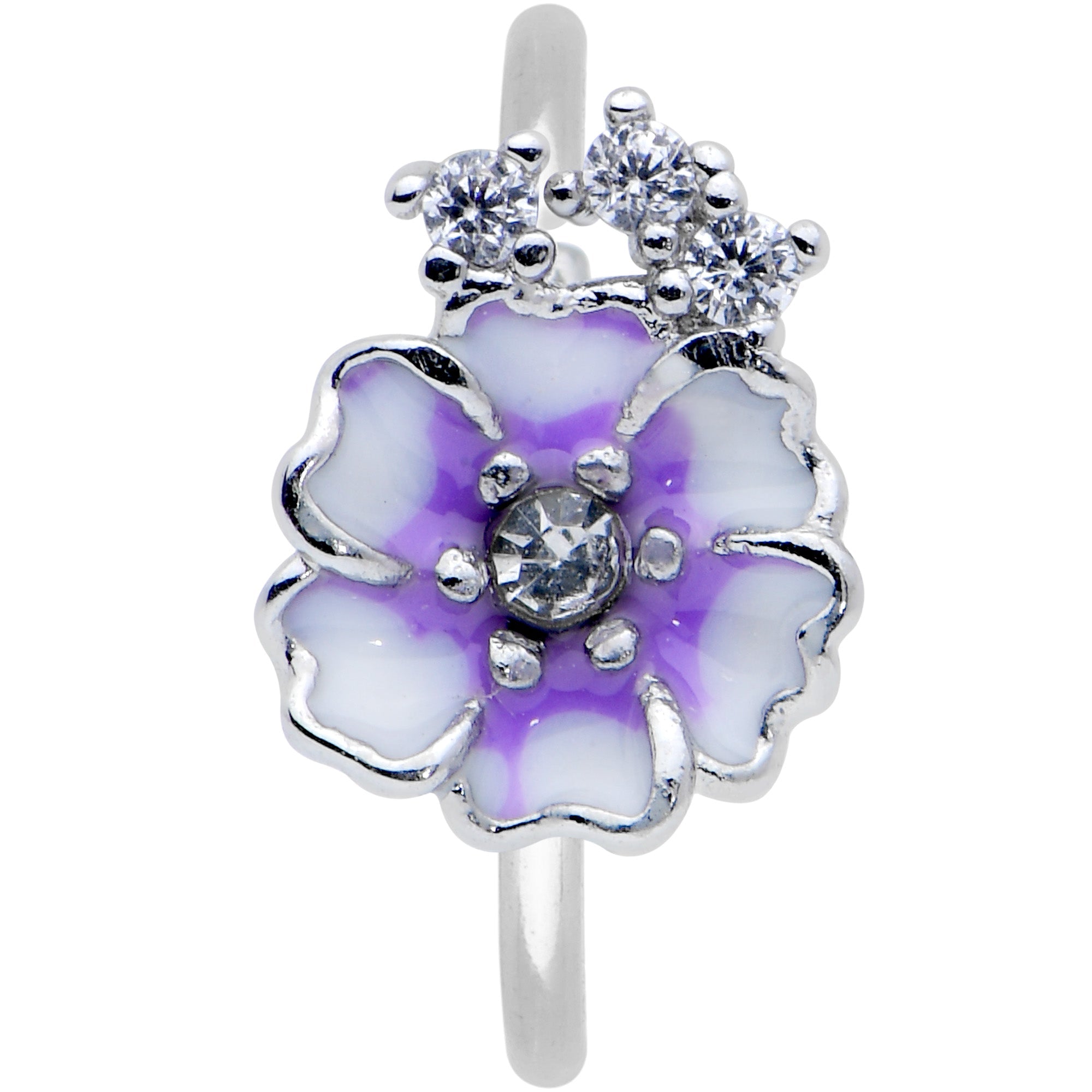 20G 5/16 Clear CZ Gem Purple White Flower Nose Hoop