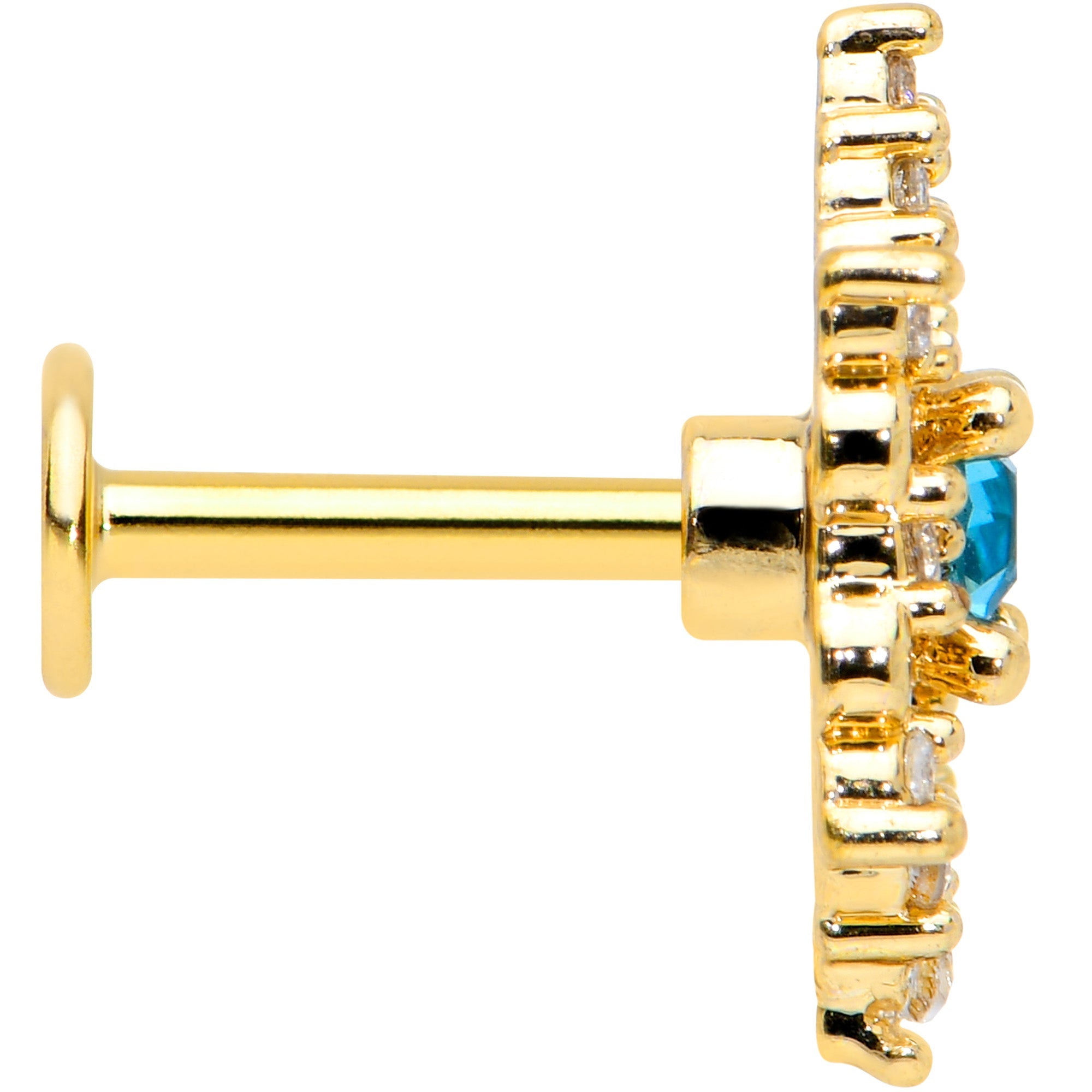 16G 1/4 Clear Blue Gem Gold Tone Royal Heart Labret Monroe Tragus
