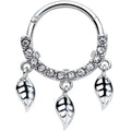 16G 3/8 Clear Gem Open Leaf Dangle Hinged Segment Ring