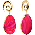 2G Gold Tone Red Marble Onyx Stone Spiral Taper Ear Weights