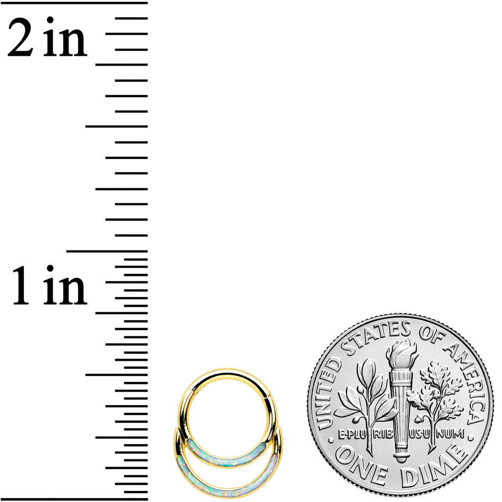 16G 5/16 Synth Opal Gold Tone Double Row Hinged Segment Ring