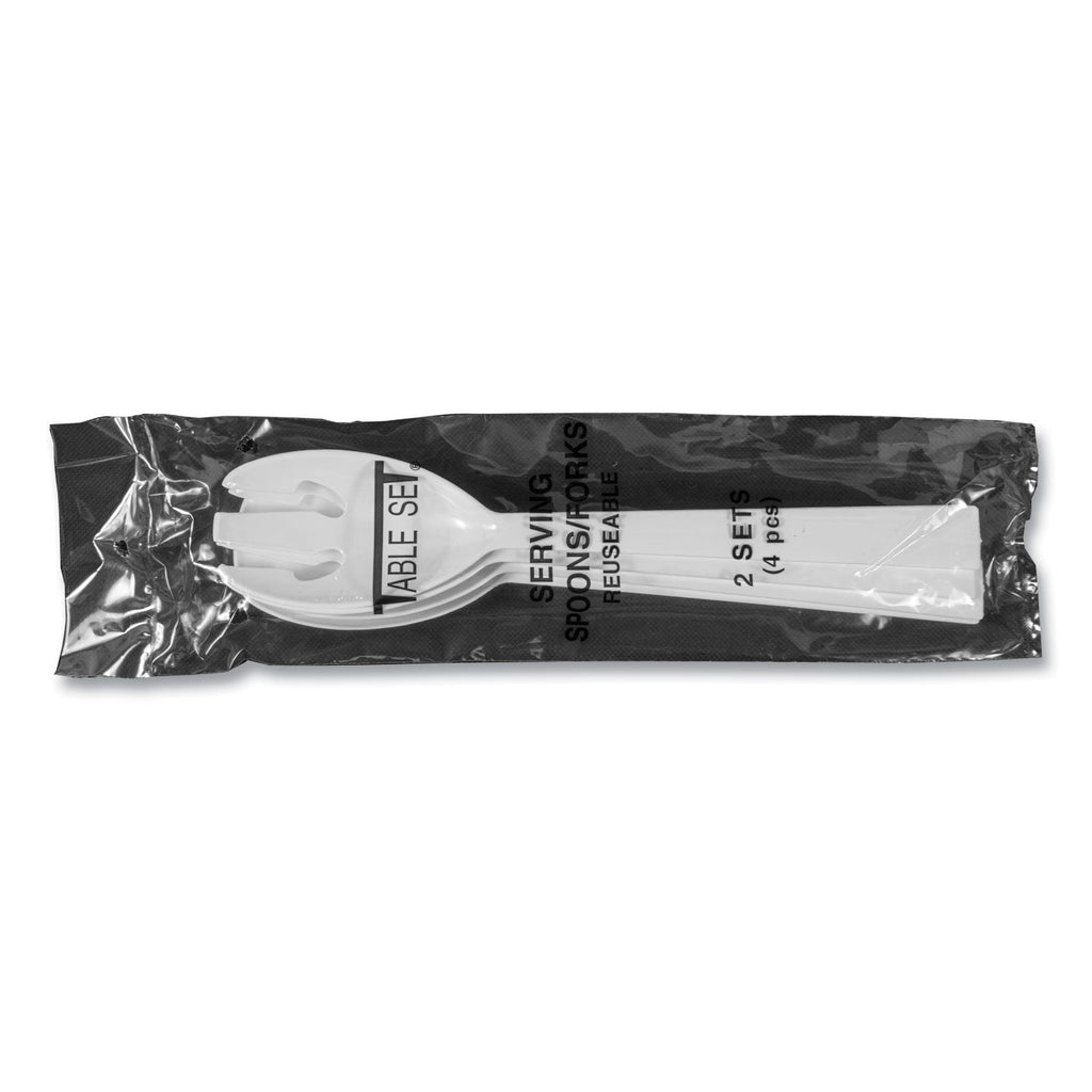 Tablemate Table Set Plastic Serving Forks and Spoons, White, 24 Forks, 24 Spoons per Pack