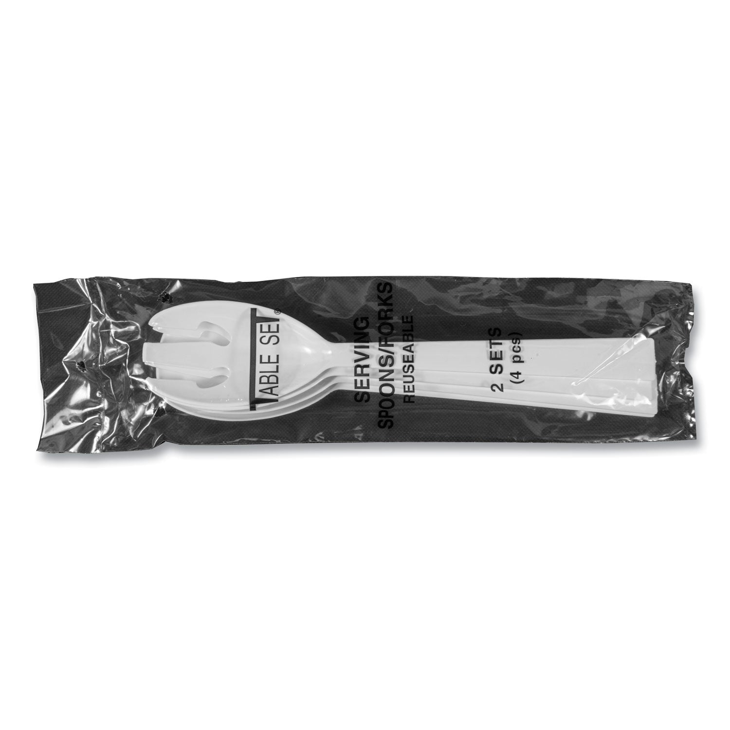 Tablemate Table Set Plastic Serving Forks and Spoons, White, 24 Forks, 24 Spoons per Pack