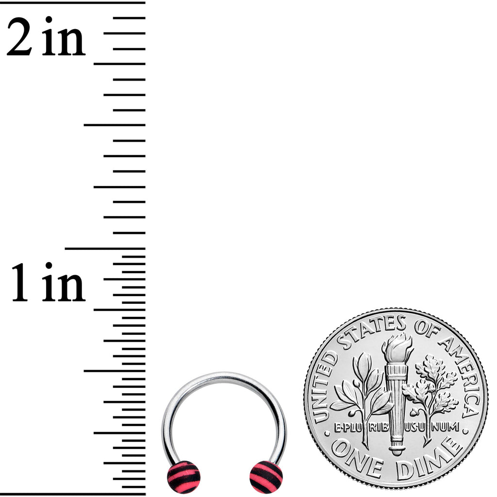 16G 3/8 Matte Pink Zebra Stripe Ends Horseshoe Circular Barbell