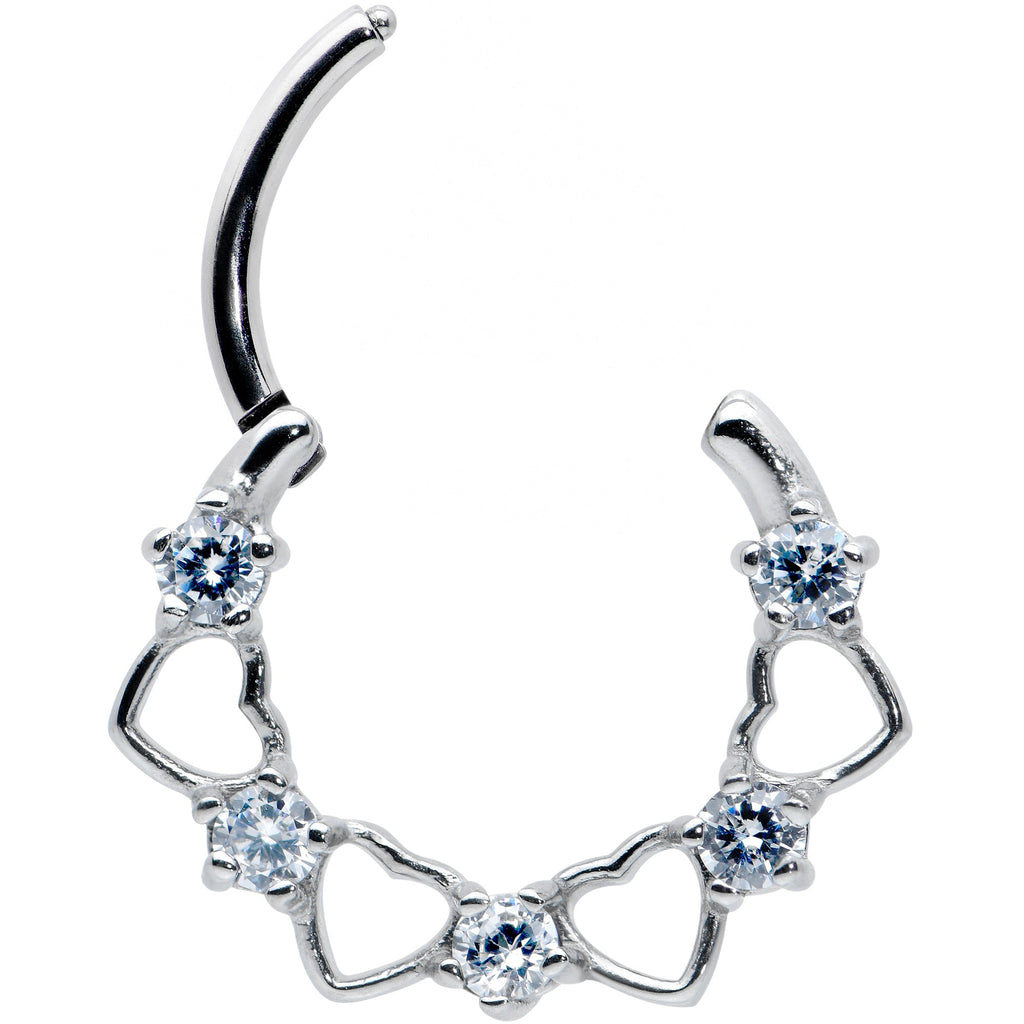 16G 3/8 Clear CZ Gem Open Heart Valentines Cartilage Clicker