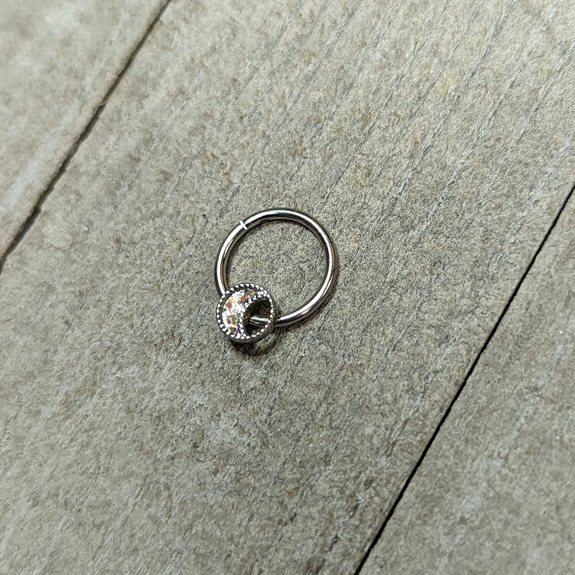 16G 3/8 Iridescent Crescent Moon Hinged Segment Ring