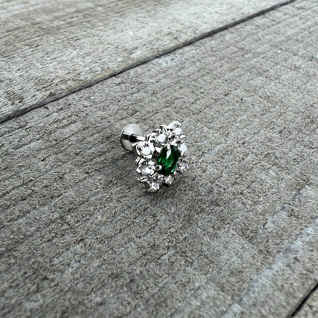16G 1/4 Green Gem Ornate Art Deco Labret Monroe Tragus
