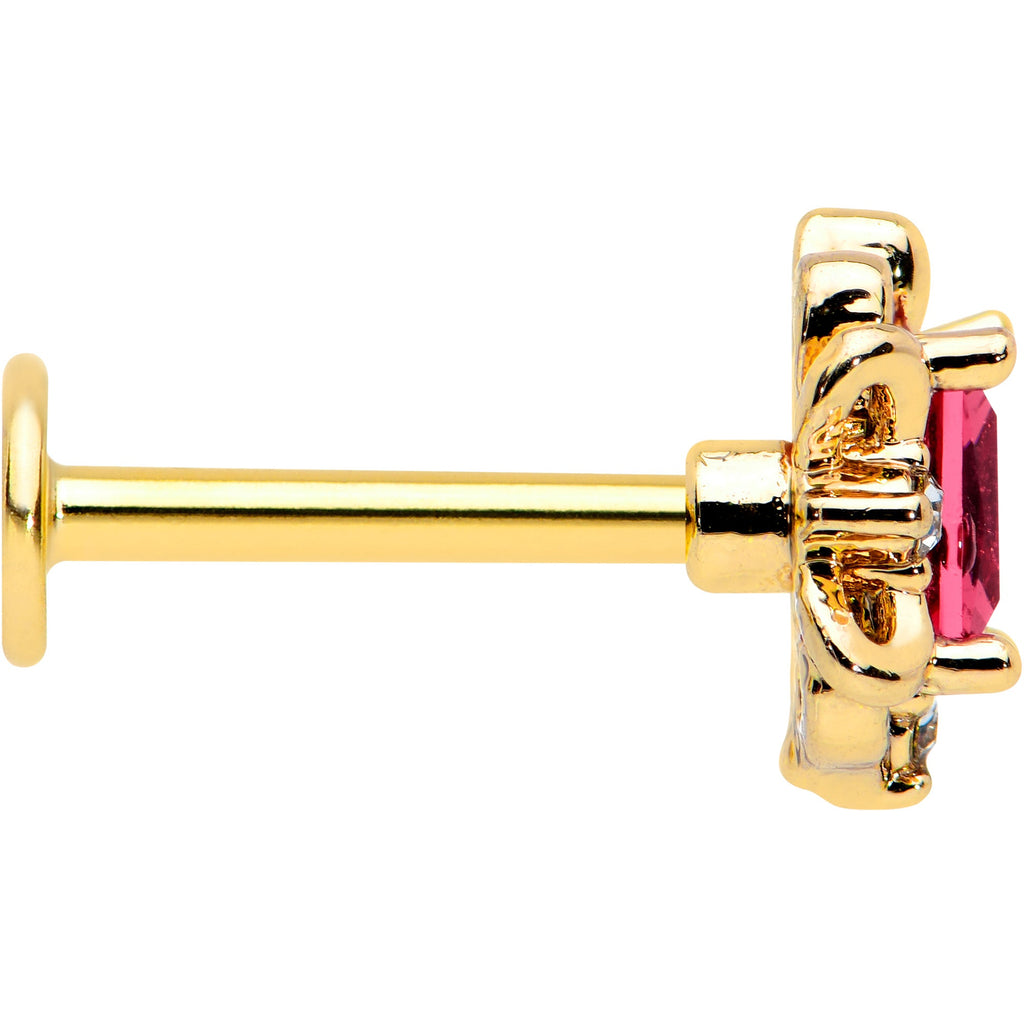 16G 5/16 Red Gem Gold Tone Regal Escutcheon Labret Monroe Tragus