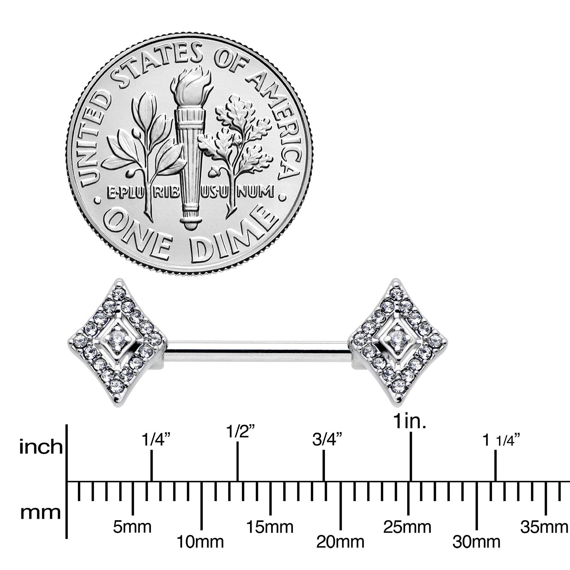14G 9/16 Clear Gem Double Rhombus Deco Barbell Nipple Ring Set