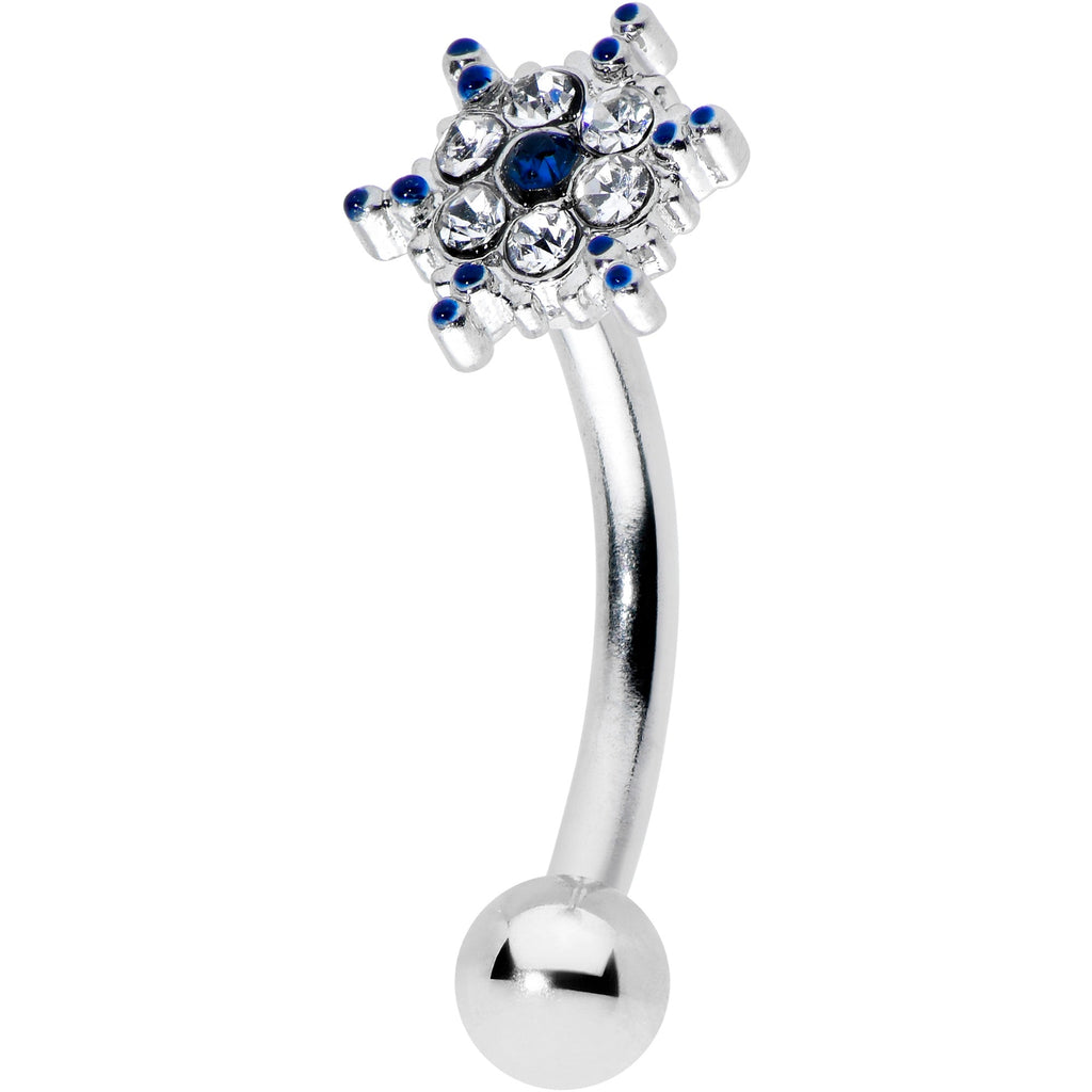 16G 5/16 Blue Gem Festive Snowflake Christmas Curved Eyebrow Ring
