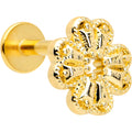 16G 1/4 Yellow Gem Gold Tone Textured Cross Labret