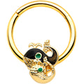 16G 3/8 Gold Tone Mom Baby Whale Hinged Segment Ring