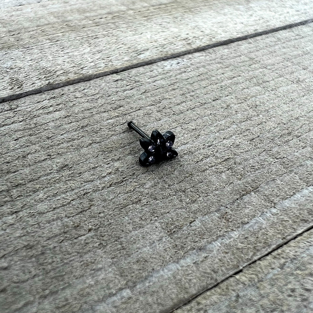 20G 1/4 Purple Gem Black Skull Blossom Nose Bone