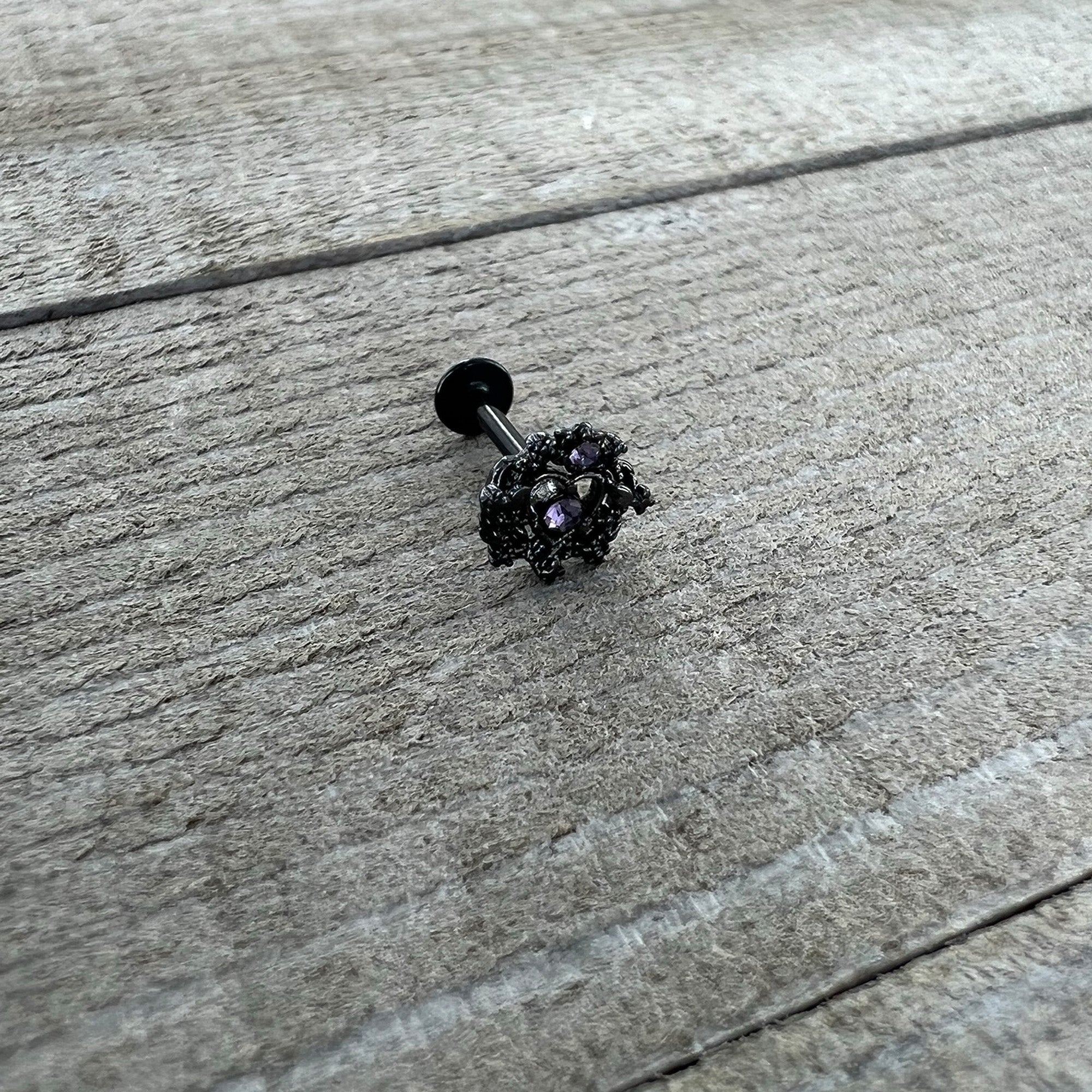 16G 5/16 Purple Gem Regal Black Crown Heart Labret Monroe Tragus