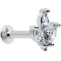 16G 5/16 Clear CZ Gem Threadless Leaves Labret Monroe Tragus