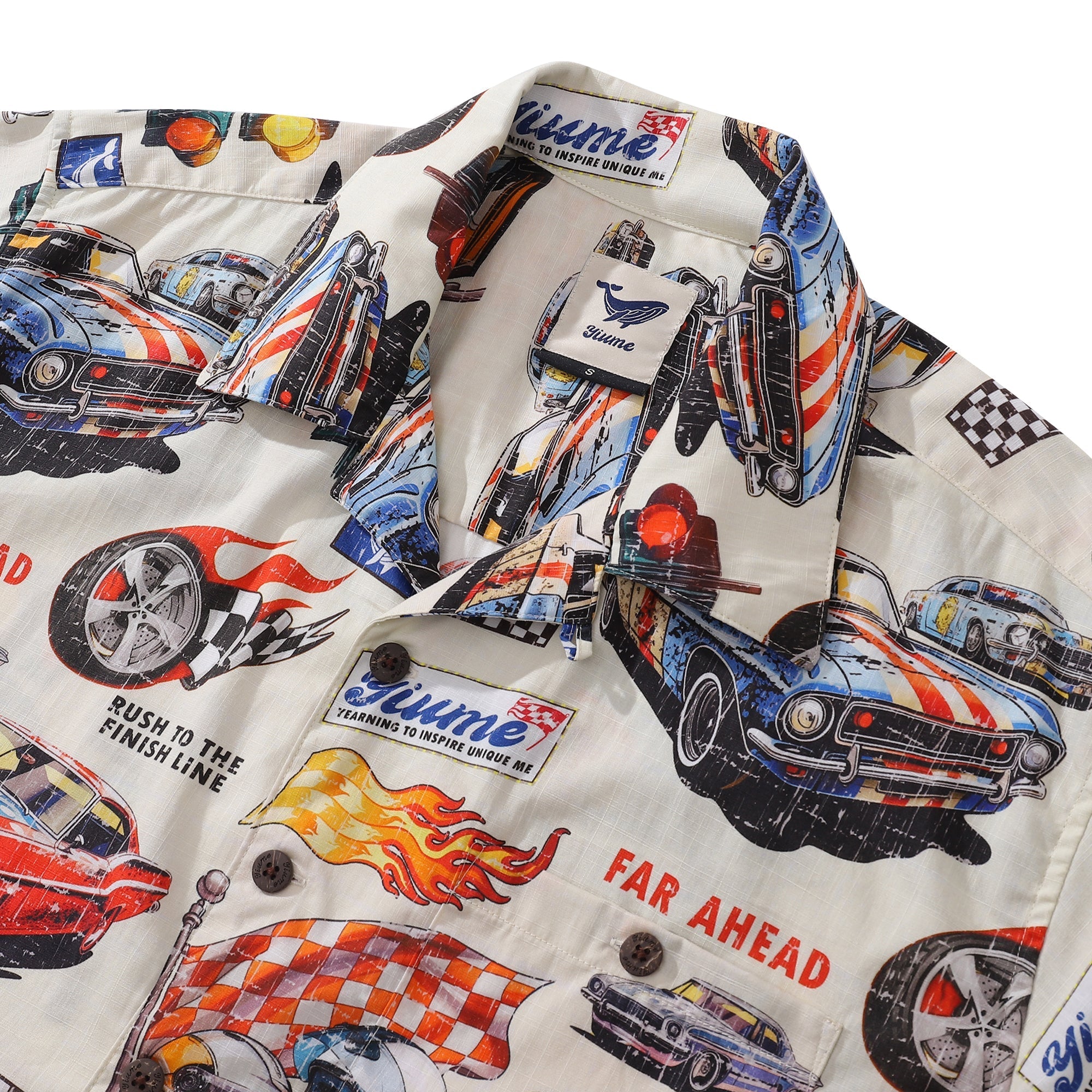 Hawaiian Shirt For Men Racing Flames Print Shirt Camp Collar 100% Cotton By Sun