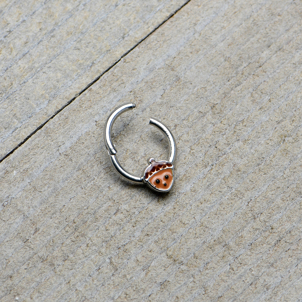 16G 5/16 Fall Acorn Face Brown Autumn Hinged Segment Ring