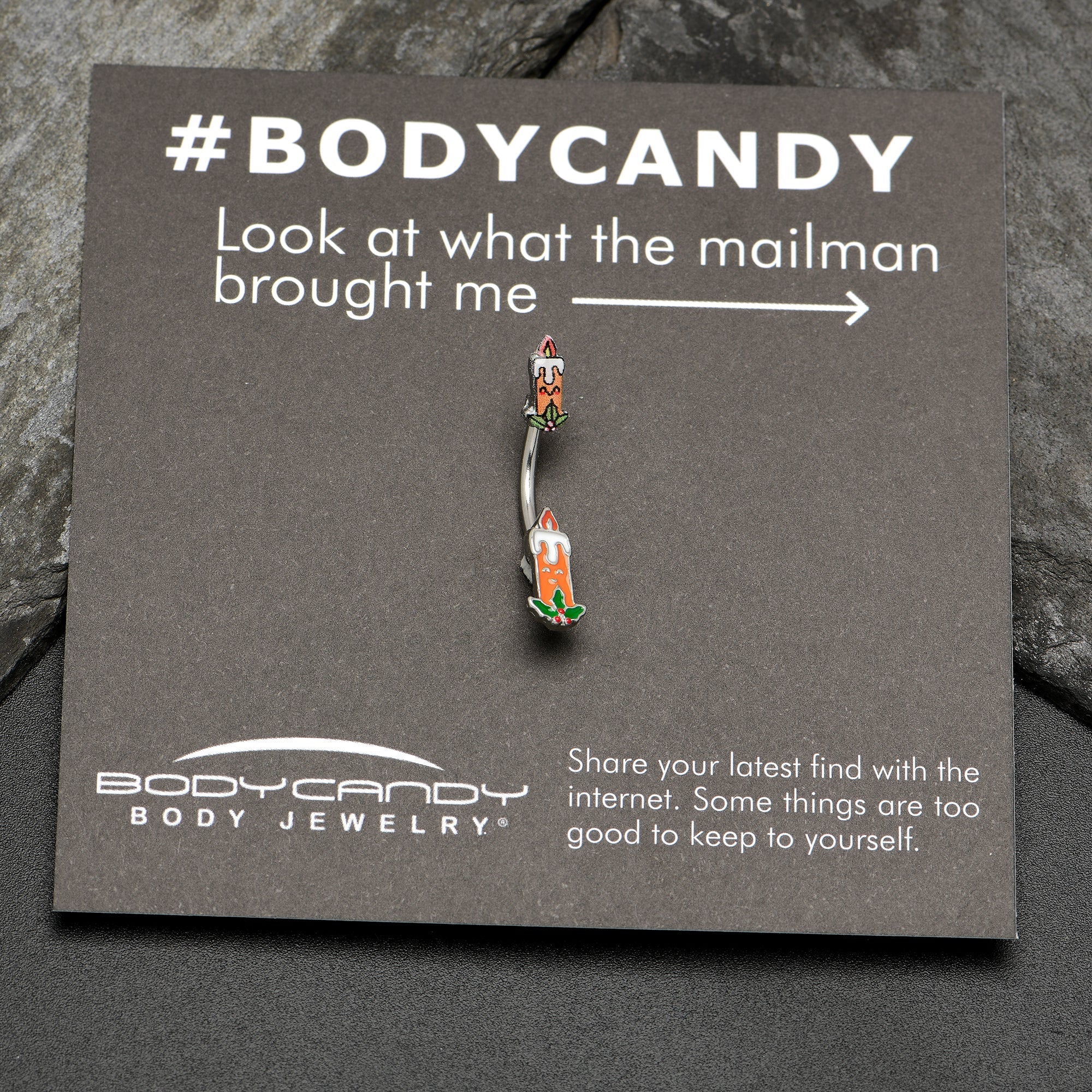 Sweet Christmas Holiday Candle Holly Double Mount Belly Ring