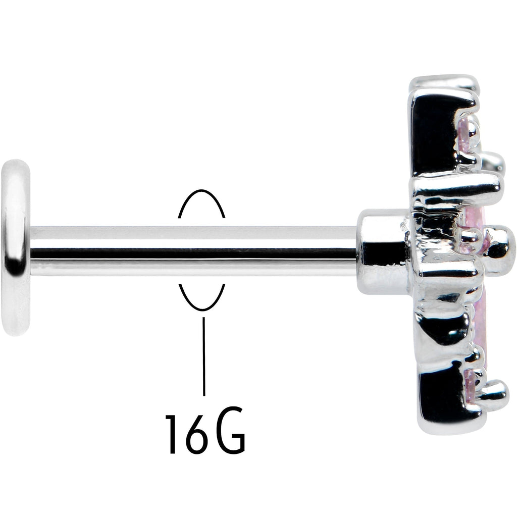 16G 5/16 Pink Clear CZ Gem Snowflake Labret Monroe Tragus