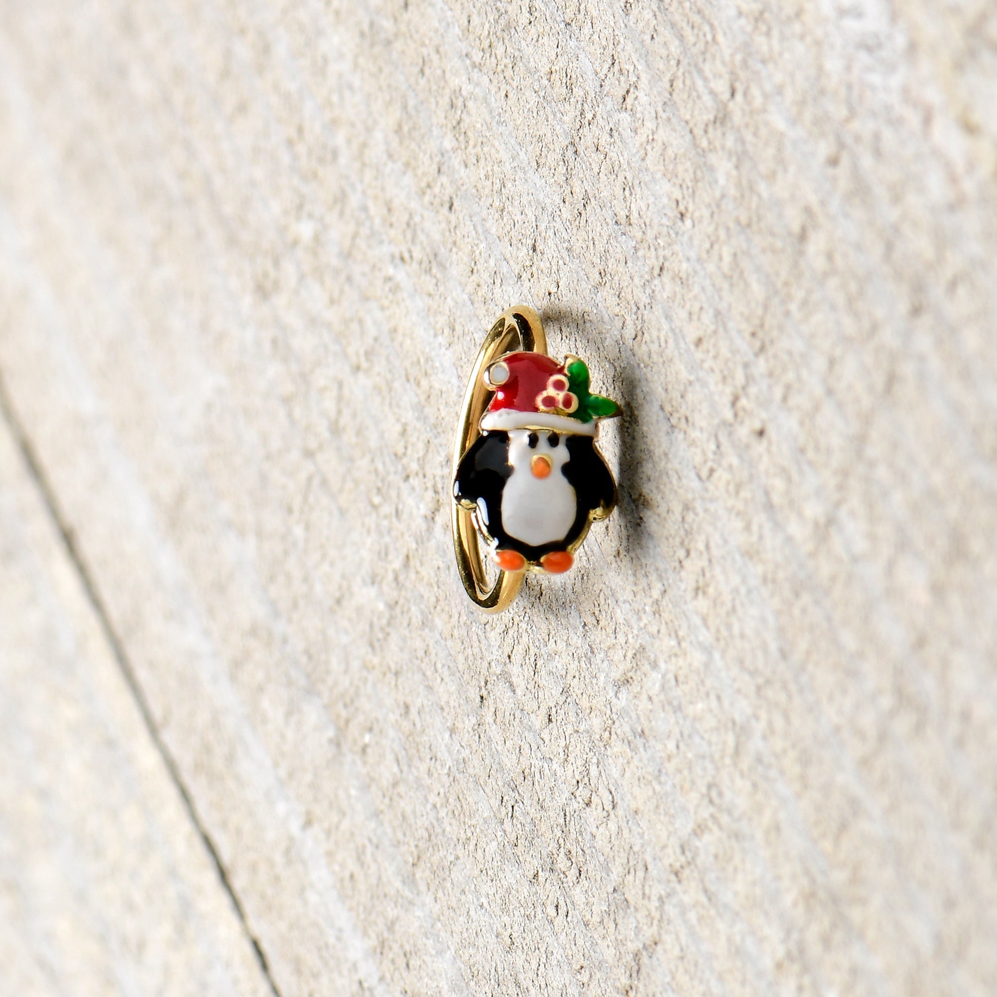20G 5/16 Gold Tone Holly Hat Penguin Holiday Nose Hoop