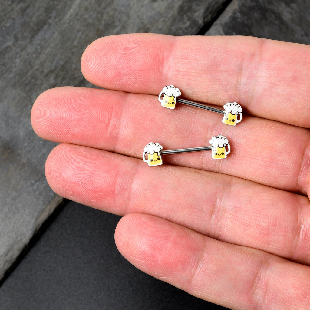 14G 9/16 Sweet Happy Beer St Patricks Barbell Nipple Ring Set