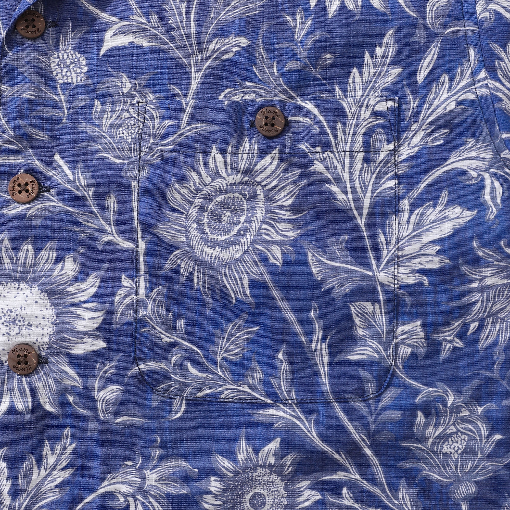 Hawaiian Shirt For Men Blue and White Porcelain Sunflower Camp collar Short Sleeve 100% Cotton Shirt By Sun