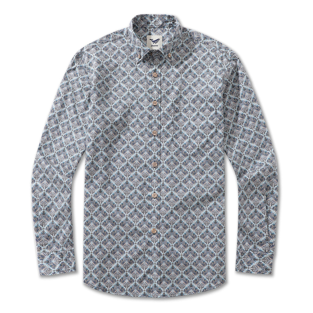 Men's Hawaiian Shirt Blooming Beauty Cotton Button-down Long Sleeve Aloha Shirt By Amy
