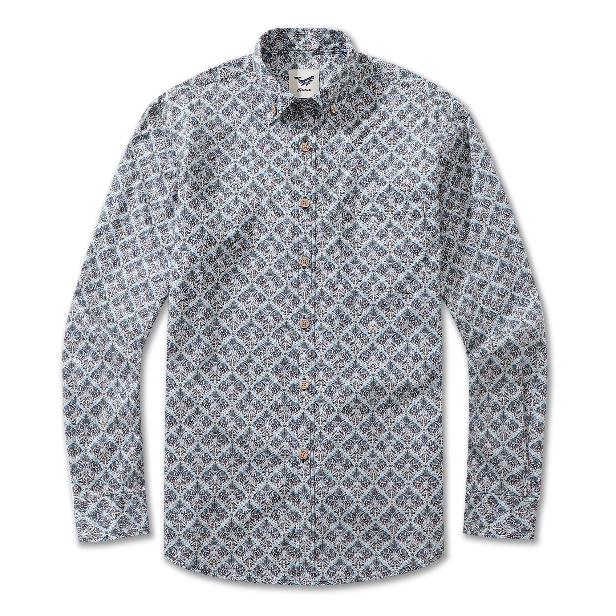 Men's Hawaiian Shirt Blooming Beauty Cotton Button-down Long Sleeve Aloha Shirt By Amy