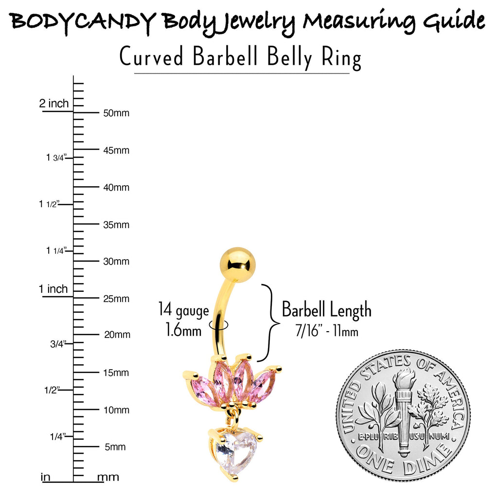 Clear Pink CZ Gem Gold Tone Crown And Heart Dangle Belly Ring