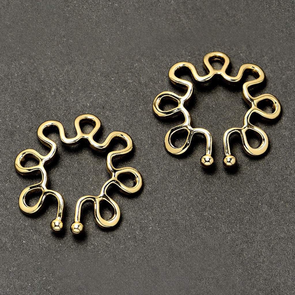 Gold Tone Trippy Flower Clip On Fake Nipple Ring Set